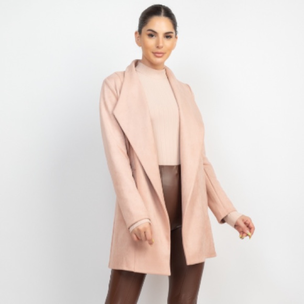⭕️ SOLD OUT ⭕️ NEW Blush Pink Open Front Faux Suede Blazer - Picture 2 of 7